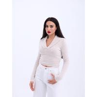 42531 TRİKO SİMLİ YAKALI CROP-EKRU