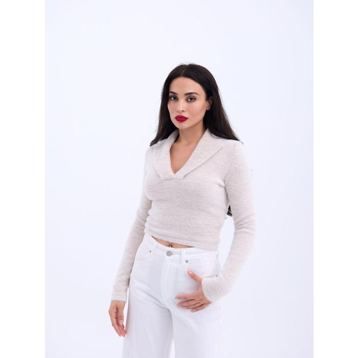 42531 TRİKO SİMLİ YAKALI CROP-EKRU