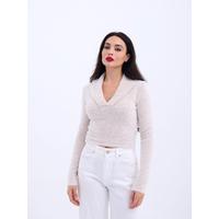 42531 TRİKO SİMLİ YAKALI CROP-EKRU