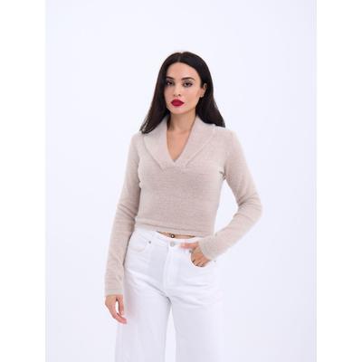 42531 TRİKO SİMLİ YAKALI CROP-TAŞ