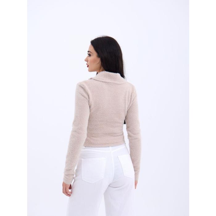 42531 TRİKO SİMLİ YAKALI CROP-TAŞ