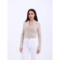 42531 TRİKO SİMLİ YAKALI CROP-TAŞ