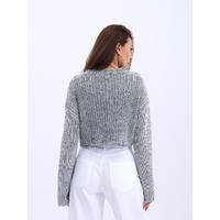 43191 TRİKO CROP KAZAK-GRİ