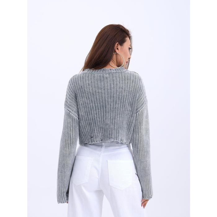43191 TRİKO CROP KAZAK-GRİ