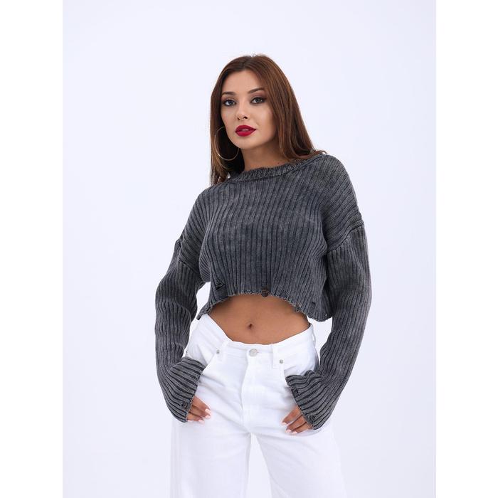 43191 TRİKO CROP KAZAK-SİYAH