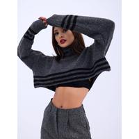 43241 TRİKO ÇİZGİLİ BALIKÇI CROP-SİYAH-EKRU