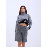 43241 TRİKO ÇİZGİLİ BALIKÇI CROP-GRİ-SİYAH