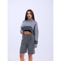 43241 TRİKO ÇİZGİLİ BALIKÇI CROP-GRİ-SİYAH