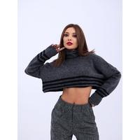 43241 TRİKO ÇİZGİLİ BALIKÇI CROP-ANTRASİT-SİYAH