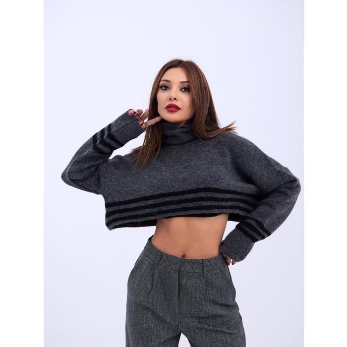 43241 TRİKO ÇİZGİLİ BALIKÇI CROP-ANTRASİT-SİYAH