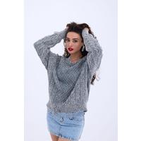 43271 TRİKO SALAŞ SAÇ ÖRGÜ KAZAK-GRİ