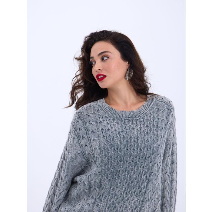 43271 TRİKO SALAŞ SAÇ ÖRGÜ KAZAK-GRİ
