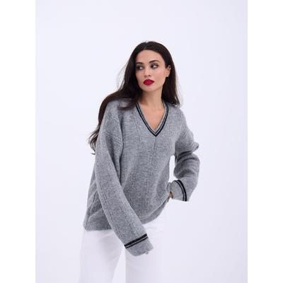 43291 TRİKO V YAKA ÇİZGİLİ KAZAK-GRİ-SİYAH