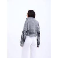 43311 TRİKO ÇİZGİLİ FERMUARLI CROP-GRİ-SİYAH