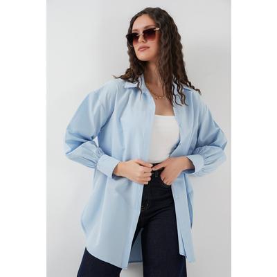5946 Oversize Uzun Gömlek Tunik - Mavi
