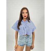 6882 BLUZ-MAVİ BEYAZ ÇİZGİLİ