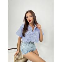 6882 BLUZ-MAVİ BEYAZ ÇİZGİLİ