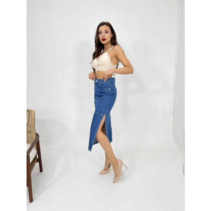 6900 SLIPPED MIDI SKIRT-MAVİ