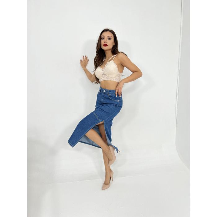 6900 SLIPPED MIDI SKIRT-MAVİ