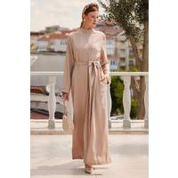 7028 Uzun Tulum Elbise - Bej