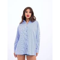 7057 GÖMLEK-MAVİ BEYAZ ÇİZGİLİ