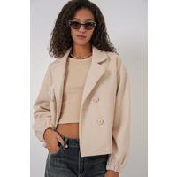 9117 Kruvaze Yaka Crop Ceket - Bej
