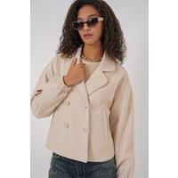 9117 Kruvaze Yaka Crop Ceket - Bej