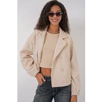 9117 Kruvaze Yaka Crop Ceket - Bej