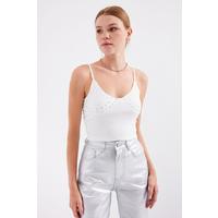 918 İp Askılı Crop Top - Beyaz