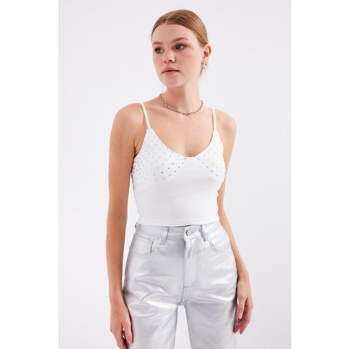 918 İp Askılı Crop Top - Beyaz