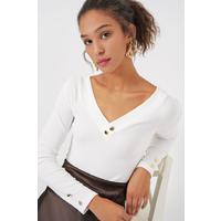 923 Uzun Kollu Body - Beyaz