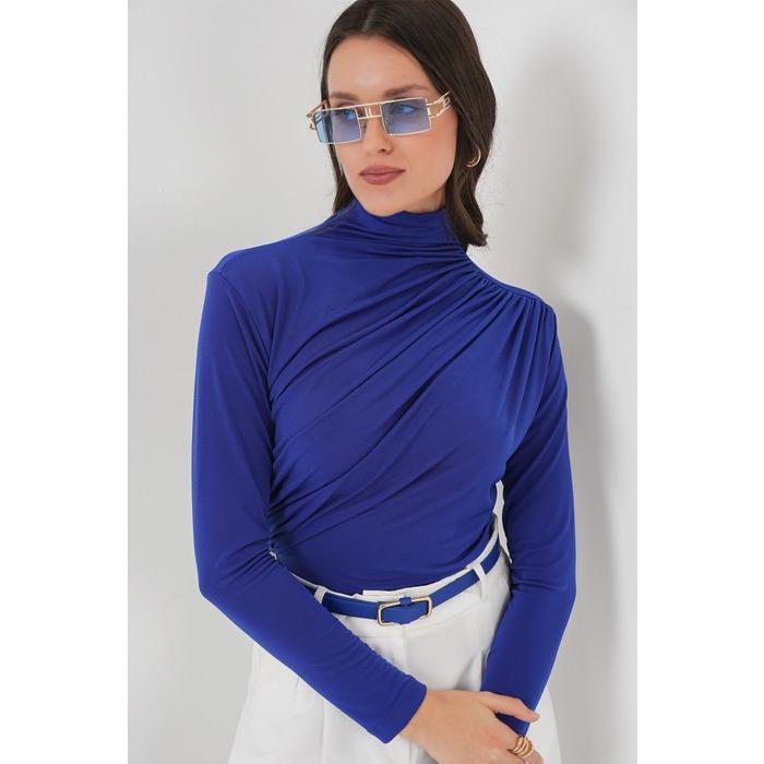 925 Büzgü Detaylı Sandy Bluz - Saks