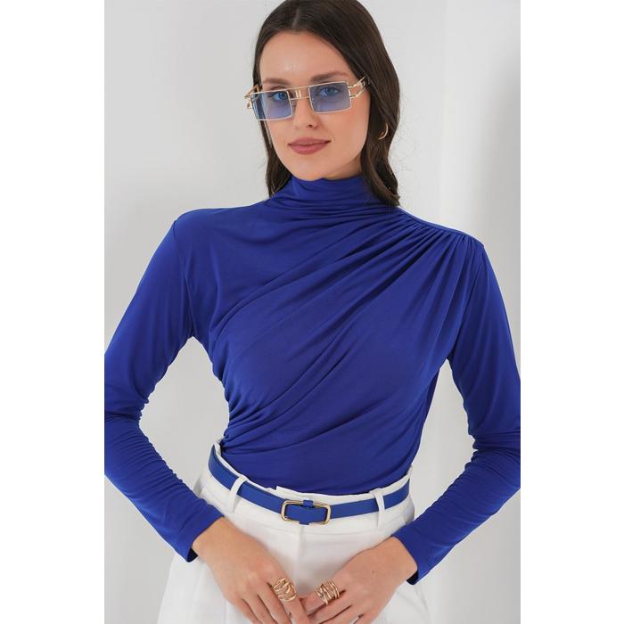 925 Büzgü Detaylı Sandy Bluz - Saks