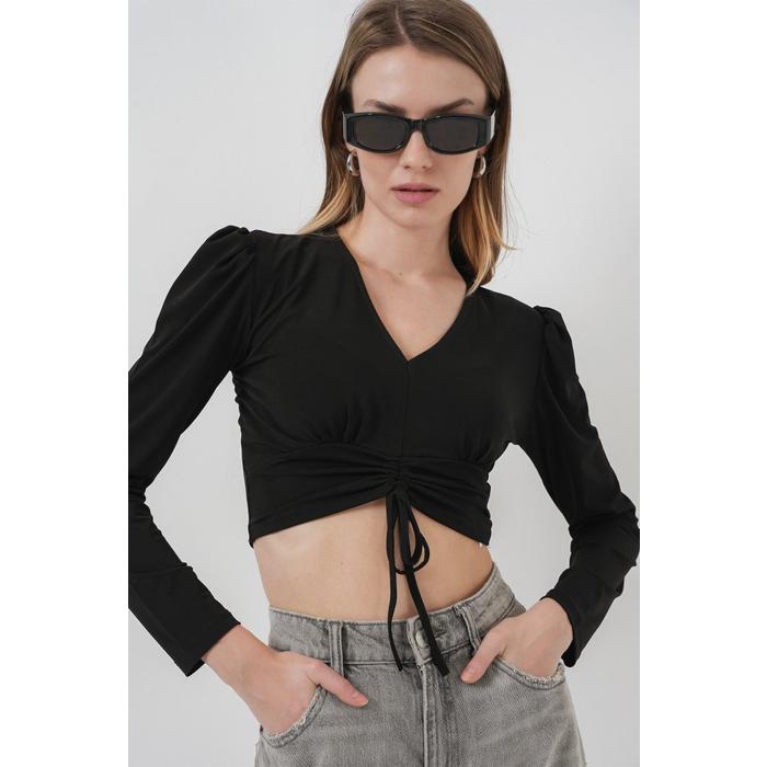 936 Sandy Crop Bluz - Siyah