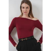 937 Kayık Yaka Sandy Bluz - Bordo