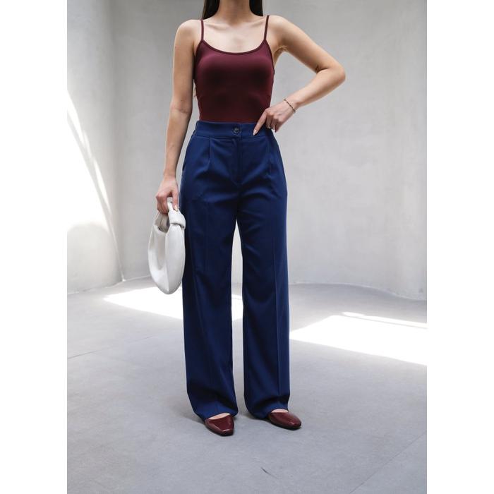Arkasi Lasti̇kli̇ Pi̇leli̇ Dökümlü Wide Leg Pantolon