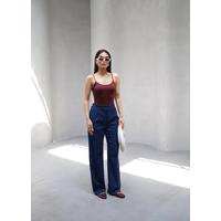 Arkasi Lasti̇kli̇ Pi̇leli̇ Dökümlü Wide Leg Pantolon