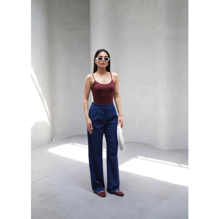 Arkasi Lasti̇kli̇ Pi̇leli̇ Dökümlü Wide Leg Pantolon