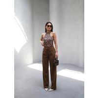 Arkasi Lasti̇kli̇ Pi̇leli̇ Dökümlü Wide Leg Pantolon