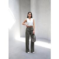 Arkasi Lasti̇kli̇ Pi̇leli̇ Dökümlü Wide Leg Pantolon