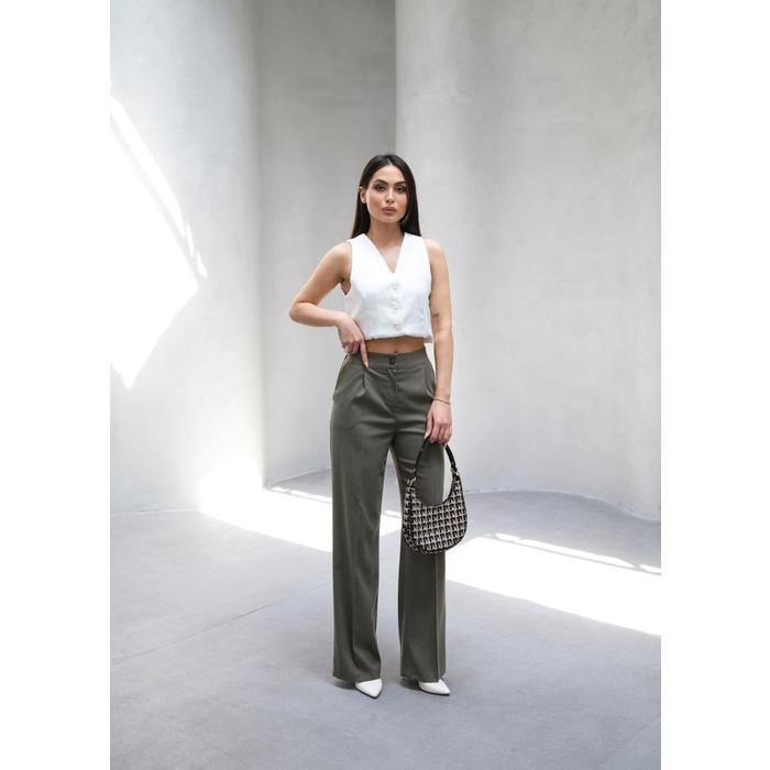 Arkasi Lasti̇kli̇ Pi̇leli̇ Dökümlü Wide Leg Pantolon