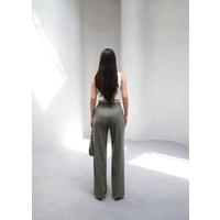 Arkasi Lasti̇kli̇ Pi̇leli̇ Dökümlü Wide Leg Pantolon