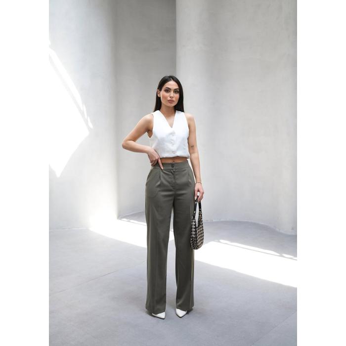 Arkasi Lasti̇kli̇ Pi̇leli̇ Dökümlü Wide Leg Pantolon