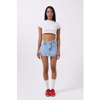 Asimetrik Bel Denim Mini Etek