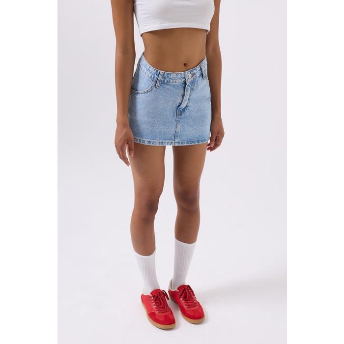 Asimetrik Bel Denim Mini Etek