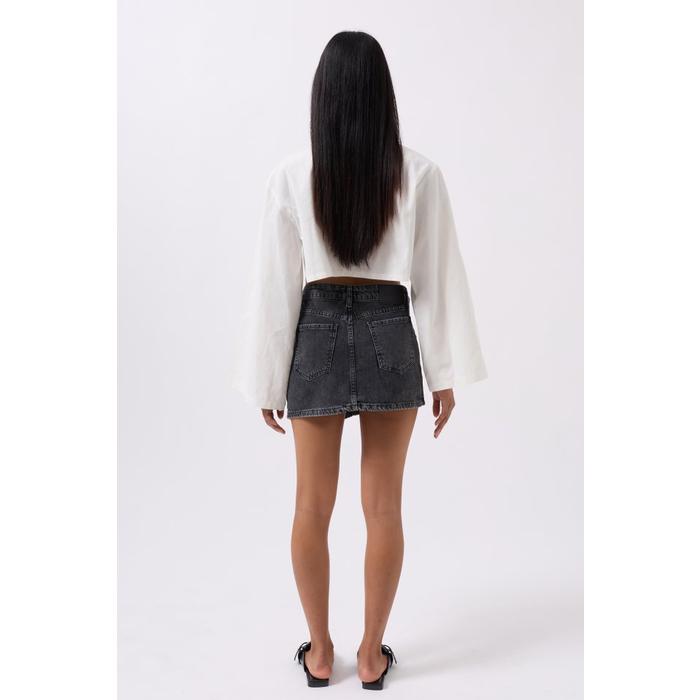Asimetrik Bel Denim Mini Etek