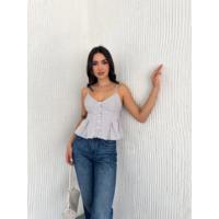 Askılı Dekolte Deraylı Crop - Beyaz