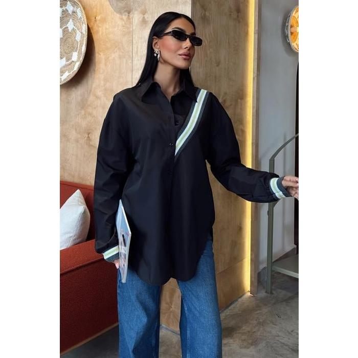 Bant Detaylı Oversize Poplin Gömlek 3436