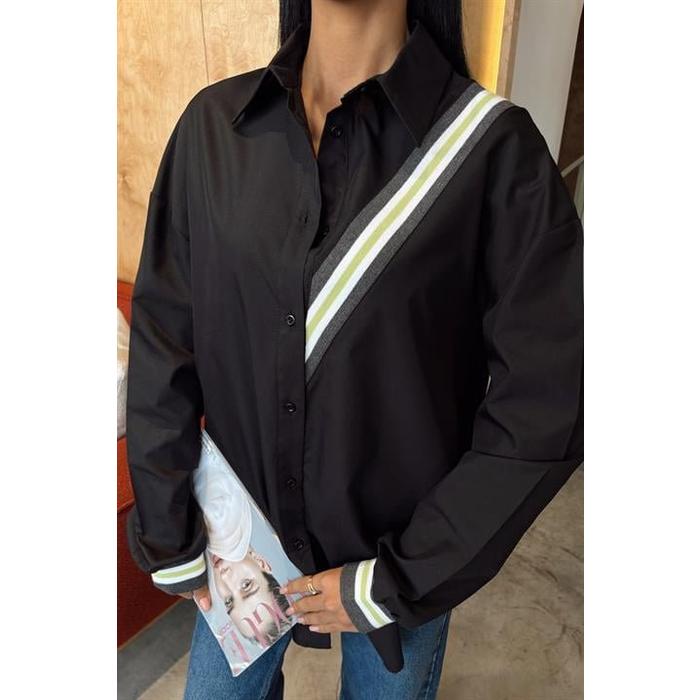 Bant Detaylı Oversize Poplin Gömlek 3436