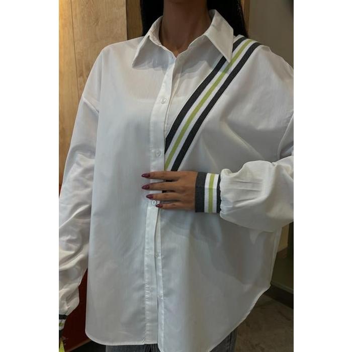 Bant Detaylı Oversize Poplin Gömlek 3436